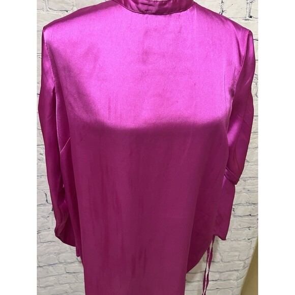 Silk Asos Purple Silky Long Rouched Sleeeve Knee Length Dress Size 8 - Picture 2 of 8